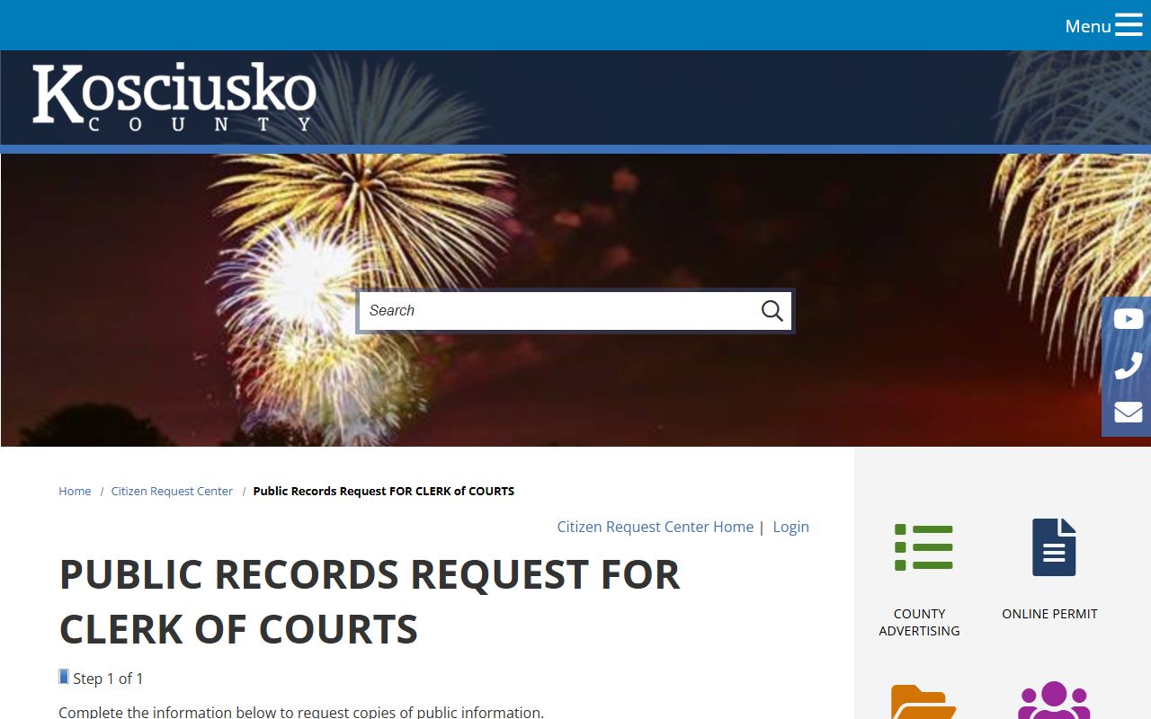 Kosciusko County Clerk public records request form for court record copies