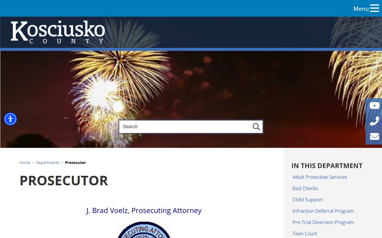 Kosciusko County Prosecutor page with office contact information